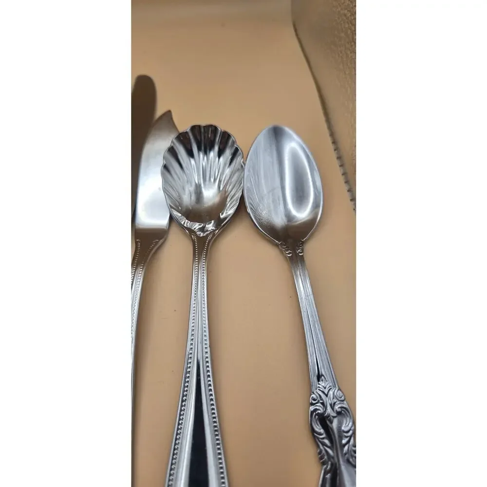 Reed -Barton Elegant Bead 18/10 Stainless Flatware Serving Set of